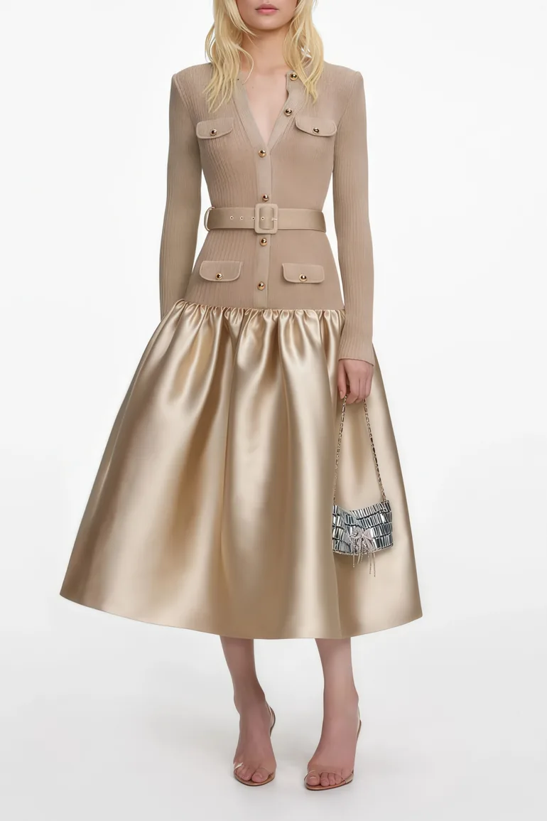 slim fit dress slacks Gold Satin Slip Cowl Neck Maxi Dress main image 1