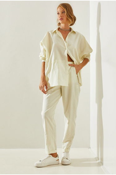 Women's Self-Patterned Shirt Top-Bottom Set