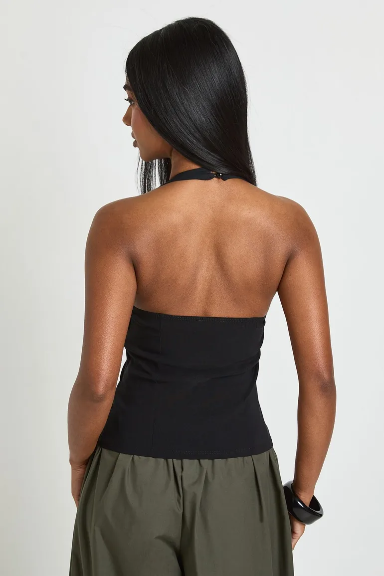 Mesh Halterneck Bengaline Top - black - 1