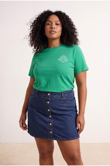 Green Back Printed Relaxed Fit Knitted Oversize T-Shirt
