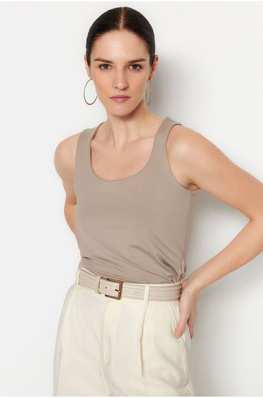 Mink Square Collar Fitted, Flexible Knitting Singlets