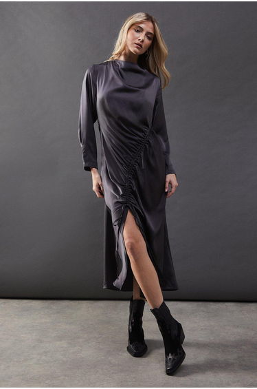 Satin Drawstring Detail Midaxi Dress
