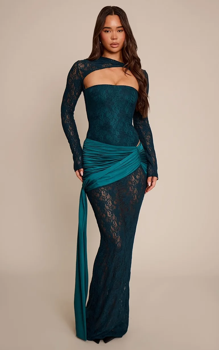 Emerald Green Lace Ruched Wrap Slinky Maxi Skirt Prettylittlething Green : Skirts : VogaCloset Kazakhstan Emerald Green Lace Ruched Wrap Slinky Maxi Skirt Prettylittlething Green : Skirts : VogaCloset Kazakhstan