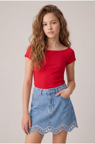 Red Plain Knitted T-Shirt