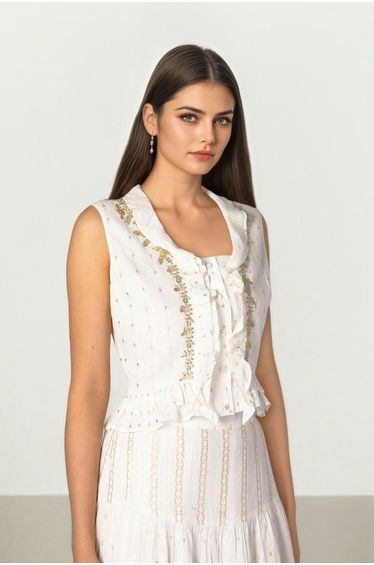 Jacquard Ruffle Blouse