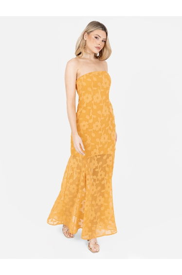 Anaya With Love Recycled Orange Floral Burnout Bandeau Maxi Dress