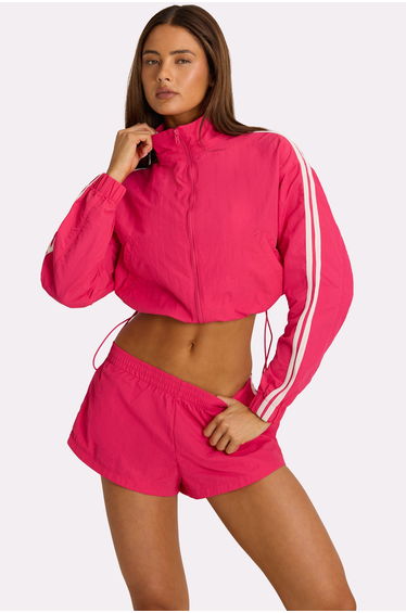 Woven Zip-Up Track Jacket in Hot Pink