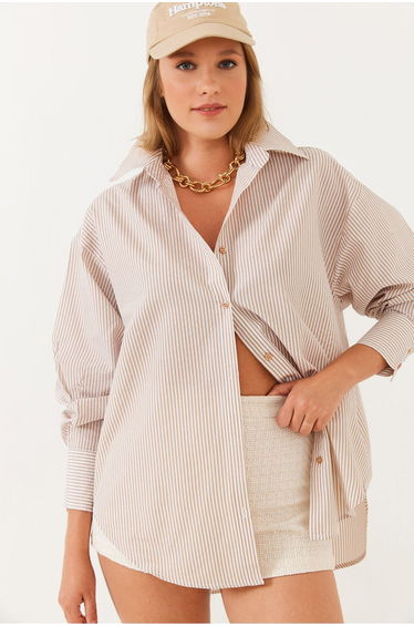 Women's Metallic Thread Striped Shirt