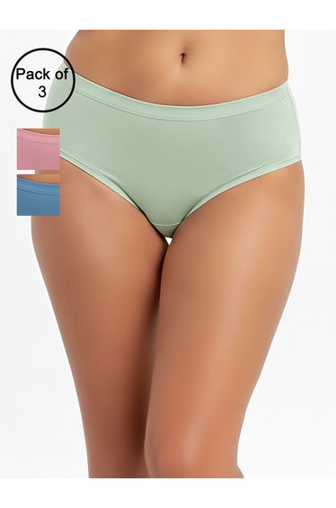 Pack of 3-Mid Waist Hipster Panties with Inner Elastic - Cotton