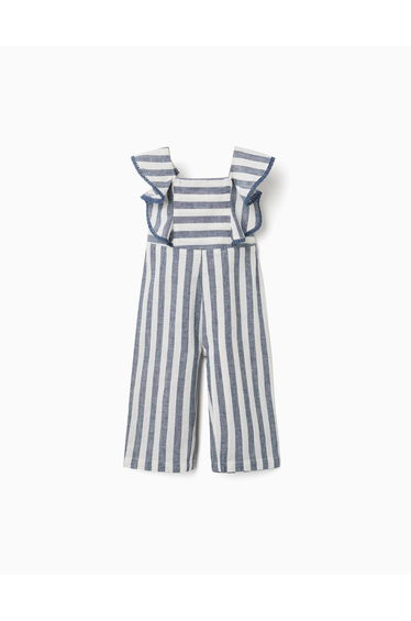 Striped Cotton And Linen Jumpsuit You&Me For Baby Girls, White/Blue