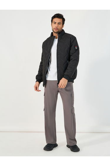 Diagonal Pattern Quilted Puffer Jacket