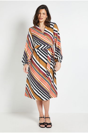Stripe Wrap Midi Dress
