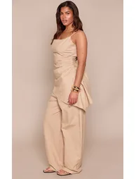 Shape Stone Elastic Waistband Wide Leg Linen Look Trousers Co-ord - 1