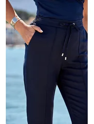 Navy Blue Linen Blend Tapered Trouser - 3