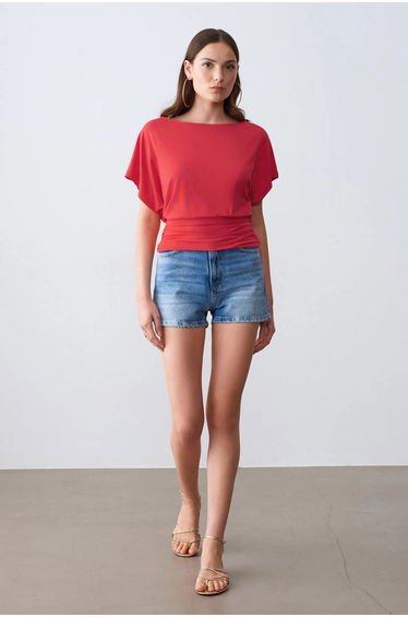 Dilvin Women's Modal Blend Cut-out Crew Neck Blouse
