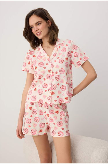Ecru Printed 30/1 Combed Cotton Single Jersey Knitted Pajamas Set