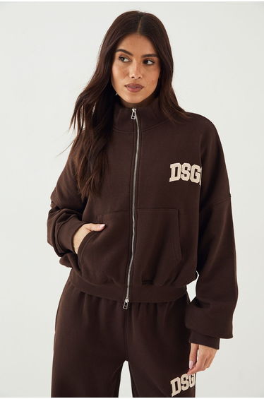 DSGN Studio Cord Applique Zip Through Bomber Sweatshirt - dark chocolate