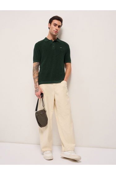 Men Pure Cotton Textured Relaxed Fit Polo