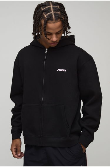 Oversized Boxy Zip Through Spray Paint Drip Face Printed Hoodie - black