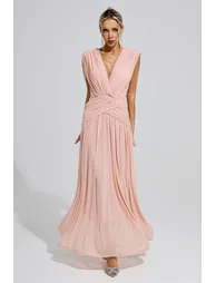 Pink Sleeveless Ruched Maxi Dress - 1