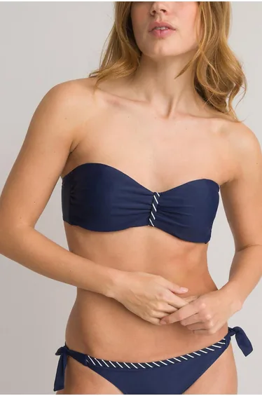 Halterneck Bandeau Bikini Top with Candy Striped Embellishment