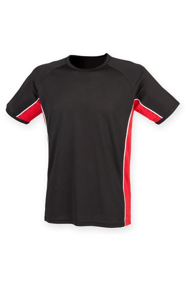 Finden & Hales Mens Short Sleeve Performance Panel Sports T-Shirt - Black/Red/White