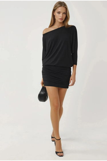 BUSEM Asymmetrical Collar Fitted Mini Dress