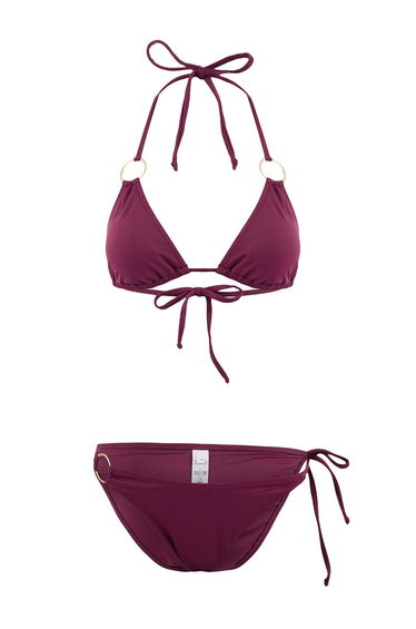 Plum Triangle Covered Regular Waist Regular Bikini Set with Accessories