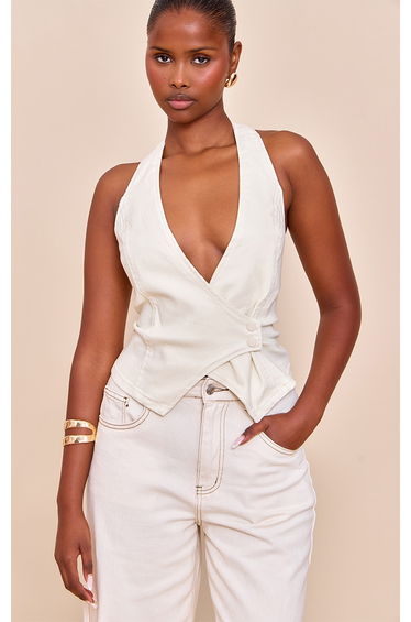Lemon Yellow Halterneck Denim Top