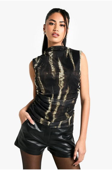 Animal Ruched Front Bardot Top