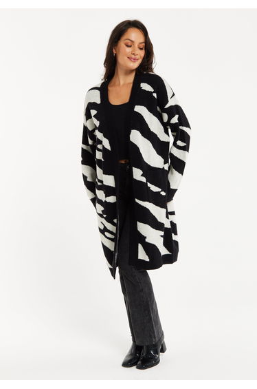 Women's Long Open Cardigan in Multi-Coloured Zebra Print with Oversized Fit. product thumbnail 3