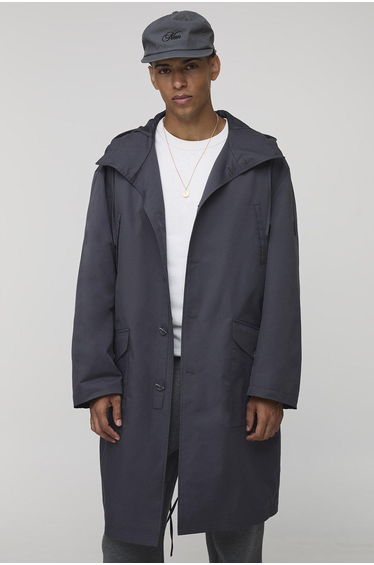 Regular Fit Long Length Hooded Parka Jacket - charcoal