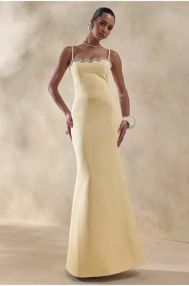 Story | Lemon Scalloped Sweetheart-Neck Maxi Dress With Embellished-Detailing