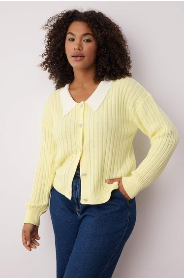 Yellow Knitwear Plus Size Cardigan