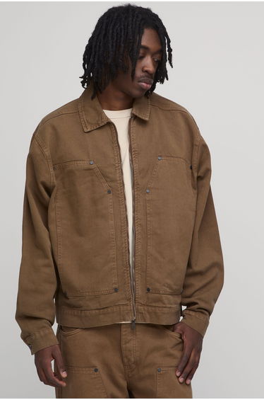 Carpenter Zip Up Co-Ord Denim Jacket - tobacco
