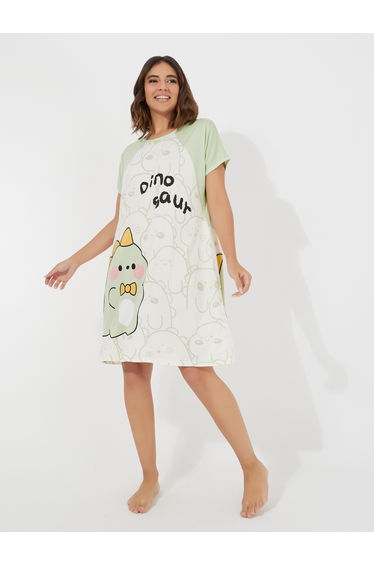 Dinosaur Print Raglan Sleeves Sleep T-Shirt Dress
