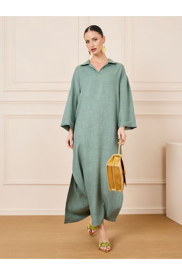 Textured Collared Jalabiya with Side Slit