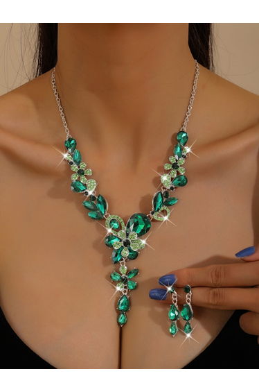 2-Piece Embellished Rhinestone Drop Necklace and Earrings Jewelry Set