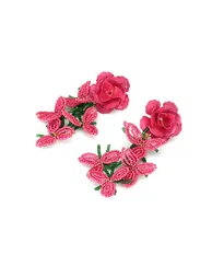 Pinky Beaded Flower Earrings - 3