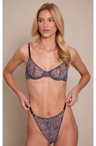 Zebra Black Print Mesh Underwire Bra and Knicker Set