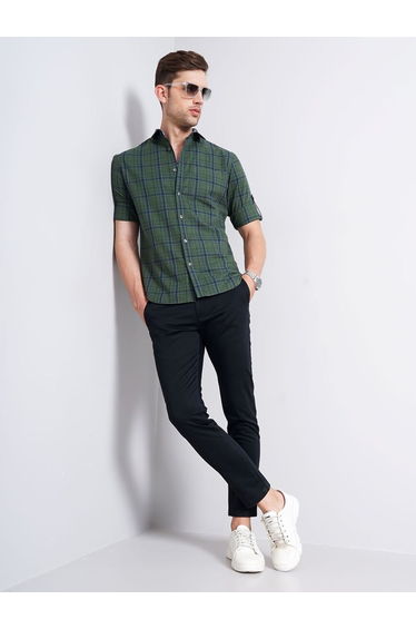 Men Black Sim Fit Flat-Front Chinos
