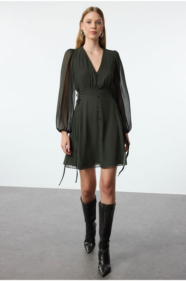 Khaki Plain Woven Dress