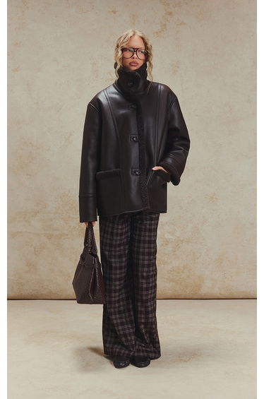 Burgundy Borg Lining Funnel Neck Aviator