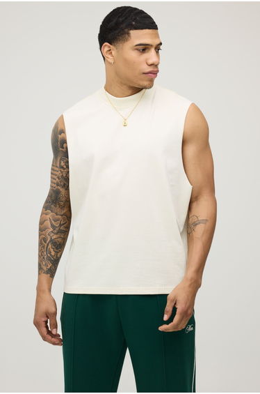 Ecru Oversized Boxy St Tropez Print Tank - ecru