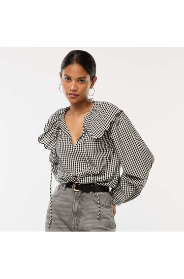 Blouse with large Peter Pan collar BLACK