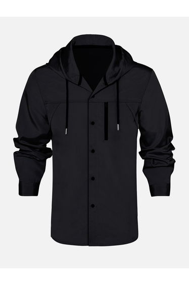 Men Solid Pocket Detail Long Sleeve Hooded Jacket