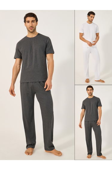 Set of 2 - Solid Round Neck T-Shirt and Pyjama Set