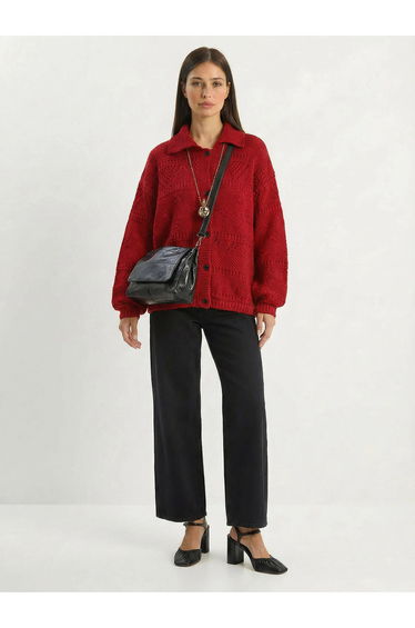 LUCCI Textured Polo Collar Button Cardigan