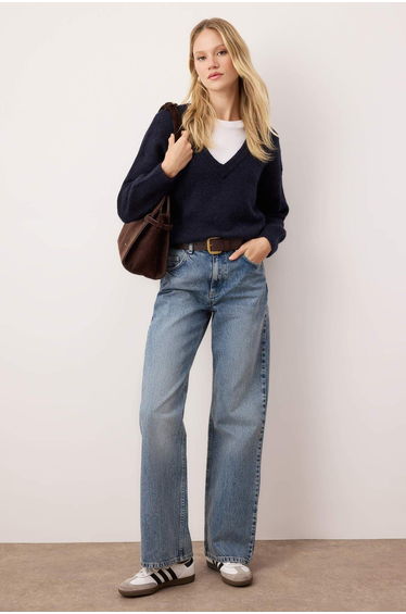 Blue High Waist Wide Leg Jeans