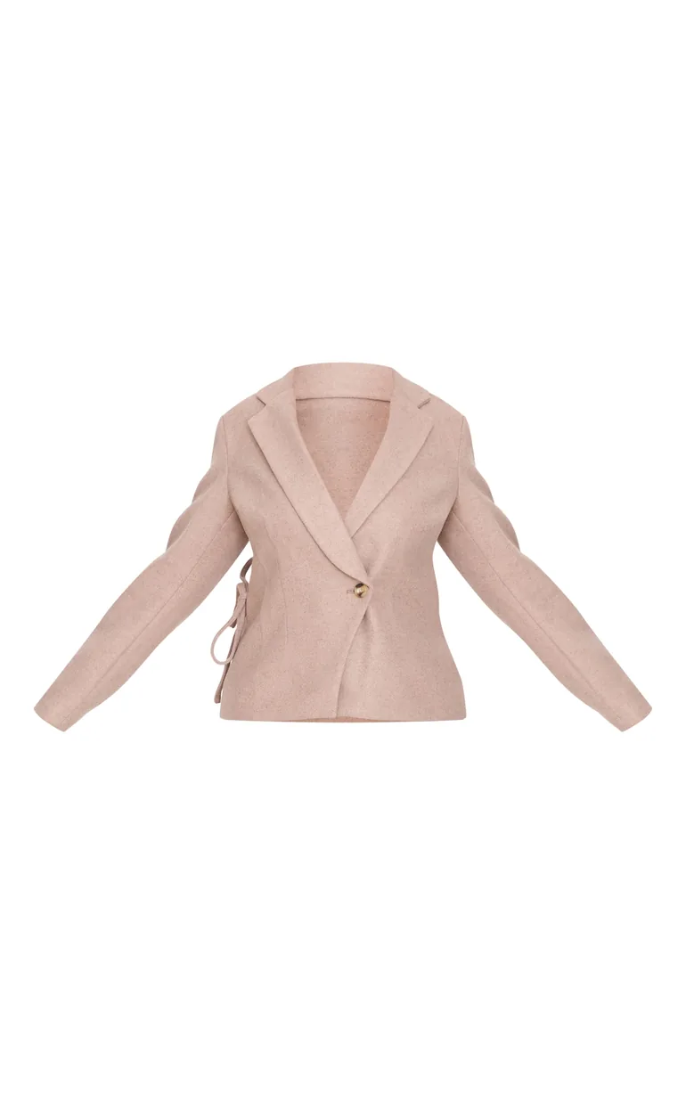 Plus Mushroom Cinched In Wool Look Blazer - 4